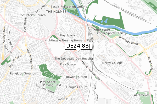 DE24 8BJ map - small scale - OS Open Zoomstack (Ordnance Survey)