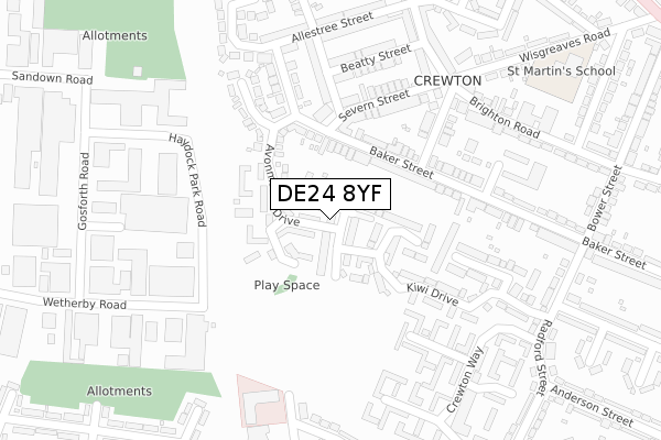 DE24 8YF map - large scale - OS Open Zoomstack (Ordnance Survey)