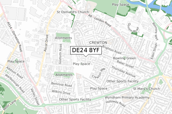 DE24 8YF map - small scale - OS Open Zoomstack (Ordnance Survey)