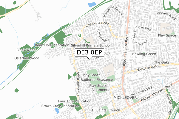 DE3 0EP map - small scale - OS Open Zoomstack (Ordnance Survey)