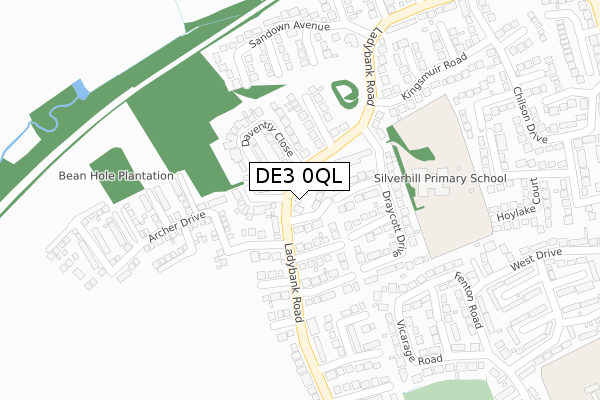 DE3 0QL map - large scale - OS Open Zoomstack (Ordnance Survey)