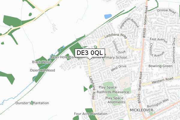 DE3 0QL map - small scale - OS Open Zoomstack (Ordnance Survey)