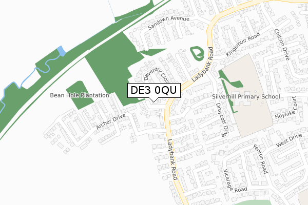 DE3 0QU map - large scale - OS Open Zoomstack (Ordnance Survey)