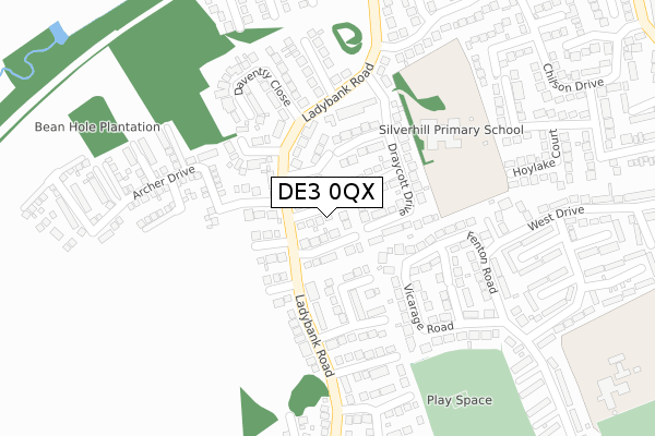 DE3 0QX map - large scale - OS Open Zoomstack (Ordnance Survey)
