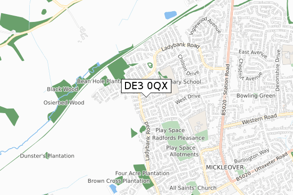 DE3 0QX map - small scale - OS Open Zoomstack (Ordnance Survey)
