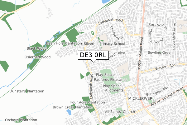 DE3 0RL map - small scale - OS Open Zoomstack (Ordnance Survey)