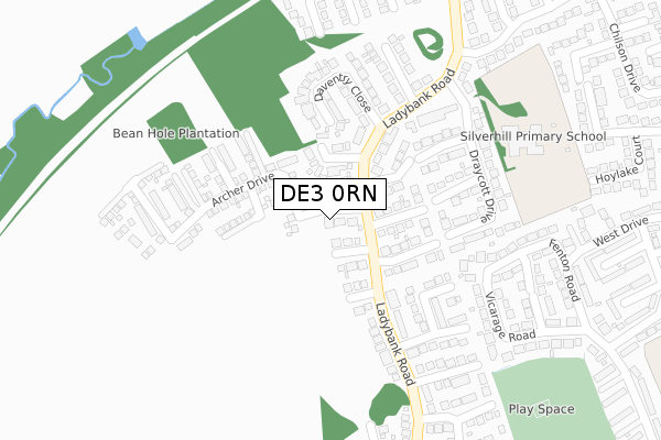 DE3 0RN map - large scale - OS Open Zoomstack (Ordnance Survey)