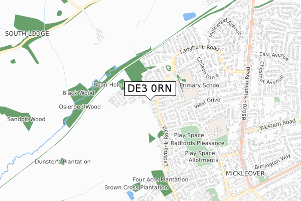 DE3 0RN map - small scale - OS Open Zoomstack (Ordnance Survey)
