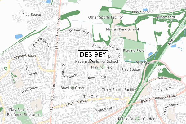 DE3 9EY map - small scale - OS Open Zoomstack (Ordnance Survey)