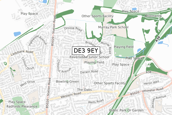 DE3 9EY map - small scale - OS Open Zoomstack (Ordnance Survey) DE3 9EY map - small scale - OS Open Zoomstack (Ordnance Survey)