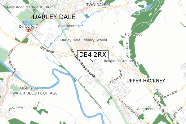 DE4 2RX map - small scale - OS Open Zoomstack (Ordnance Survey)