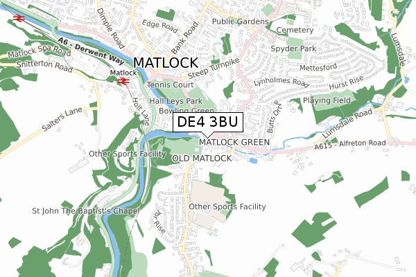 DE4 3BU map - small scale - OS Open Zoomstack (Ordnance Survey)