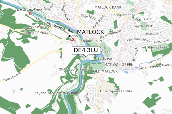 DE4 3LU map - small scale - OS Open Zoomstack (Ordnance Survey)