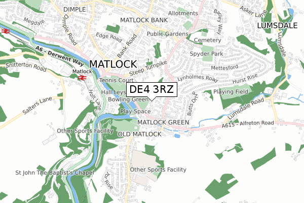 DE4 3RZ map - small scale - OS Open Zoomstack (Ordnance Survey)