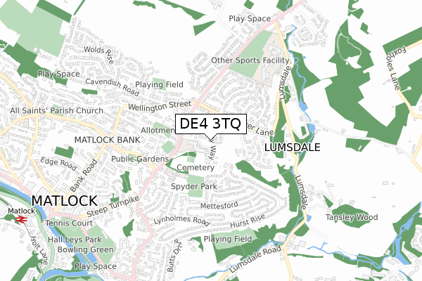 DE4 3TQ map - small scale - OS Open Zoomstack (Ordnance Survey)