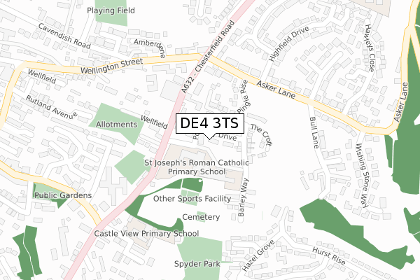 DE4 3TS map - large scale - OS Open Zoomstack (Ordnance Survey) DE4 3TS map - large scale - OS Open Zoomstack (Ordnance Survey)