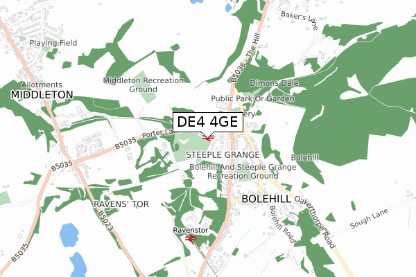 DE4 4GE map - small scale - OS Open Zoomstack (Ordnance Survey)