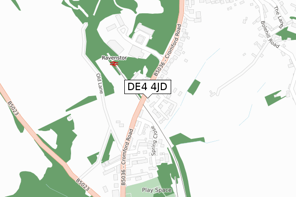 DE4 4JD map - large scale - OS Open Zoomstack (Ordnance Survey)