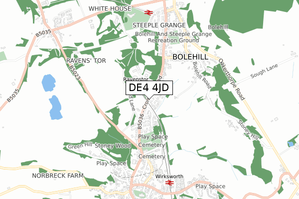 DE4 4JD map - small scale - OS Open Zoomstack (Ordnance Survey)