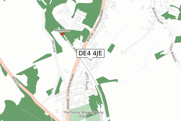 DE4 4JE map - large scale - OS Open Zoomstack (Ordnance Survey)