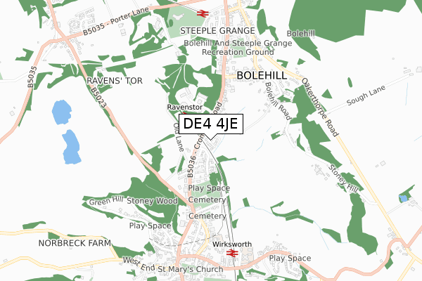 DE4 4JE map - small scale - OS Open Zoomstack (Ordnance Survey)