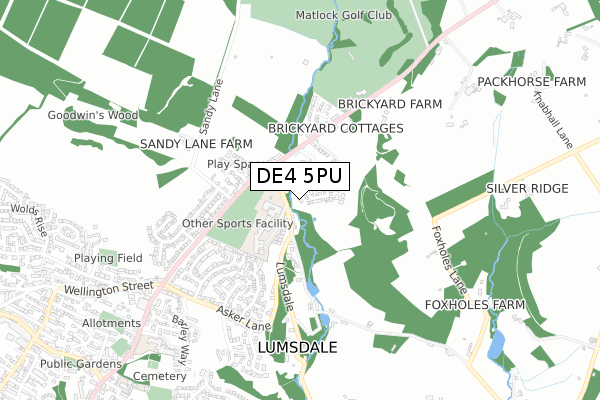 DE4 5PU map - small scale - OS Open Zoomstack (Ordnance Survey)