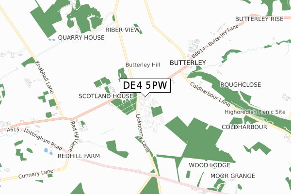 DE4 5PW map - small scale - OS Open Zoomstack (Ordnance Survey)