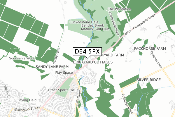 DE4 5PX map - small scale - OS Open Zoomstack (Ordnance Survey)