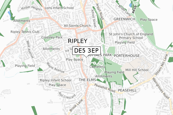 DE5 3EP map - small scale - OS Open Zoomstack (Ordnance Survey)