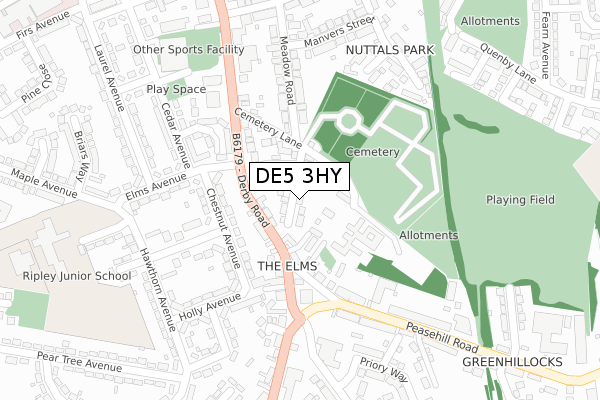 DE5 3HY map - large scale - OS Open Zoomstack (Ordnance Survey)