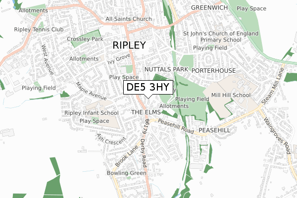 DE5 3HY map - small scale - OS Open Zoomstack (Ordnance Survey)