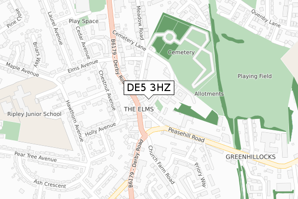 DE5 3HZ map - large scale - OS Open Zoomstack (Ordnance Survey)