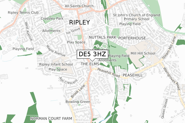 DE5 3HZ map - small scale - OS Open Zoomstack (Ordnance Survey)