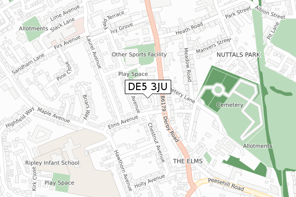 DE5 3JU map - large scale - OS Open Zoomstack (Ordnance Survey)