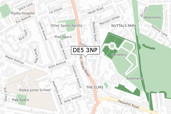 DE5 3NP map - large scale - OS Open Zoomstack (Ordnance Survey)
