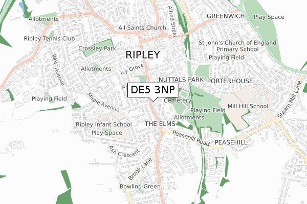 DE5 3NP map - small scale - OS Open Zoomstack (Ordnance Survey)