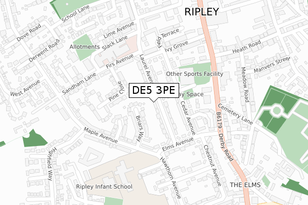 DE5 3PE map - large scale - OS Open Zoomstack (Ordnance Survey)