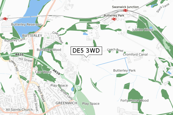 DE5 3WD map - small scale - OS Open Zoomstack (Ordnance Survey)