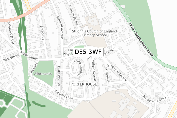 DE5 3WF map - large scale - OS Open Zoomstack (Ordnance Survey)