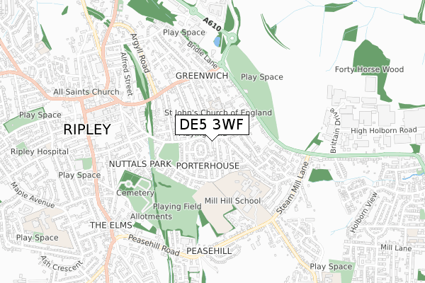 DE5 3WF map - small scale - OS Open Zoomstack (Ordnance Survey)