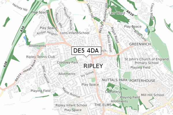 DE5 4DA map - small scale - OS Open Zoomstack (Ordnance Survey)