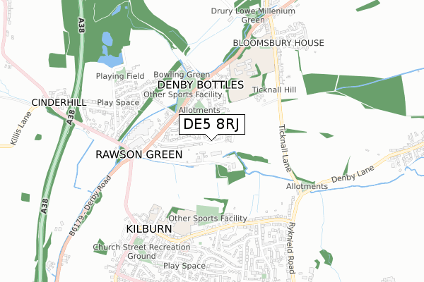 DE5 8RJ map - small scale - OS Open Zoomstack (Ordnance Survey)