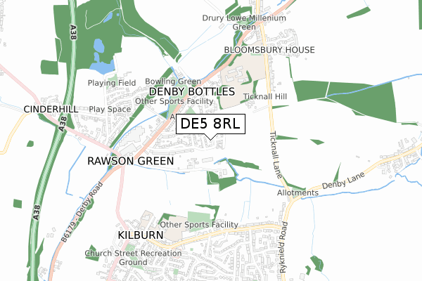 DE5 8RL map - small scale - OS Open Zoomstack (Ordnance Survey)