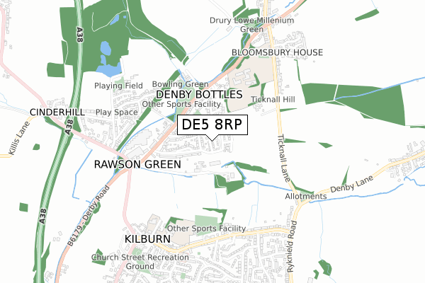 DE5 8RP map - small scale - OS Open Zoomstack (Ordnance Survey)