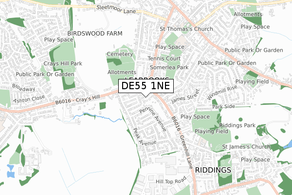 DE55 1NE map - small scale - OS Open Zoomstack (Ordnance Survey)