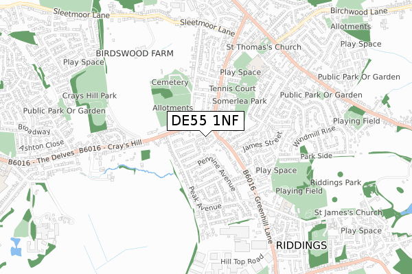 DE55 1NF map - small scale - OS Open Zoomstack (Ordnance Survey)