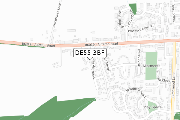 DE55 3BF map - large scale - OS Open Zoomstack (Ordnance Survey)