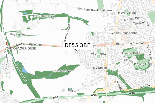 DE55 3BF map - small scale - OS Open Zoomstack (Ordnance Survey)