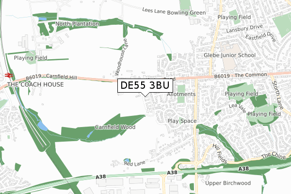 DE55 3BU map - small scale - OS Open Zoomstack (Ordnance Survey)