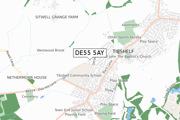 DE55 5AY map - small scale - OS Open Zoomstack (Ordnance Survey)